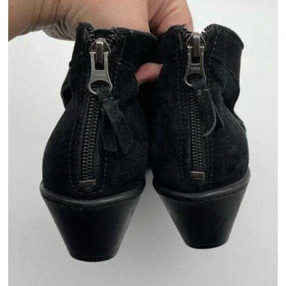 Dansko Booties 38 7-7.5 Bonita Suede Leather Cutout Heeled Ankle Zip Up Black - Picture 3 of 11